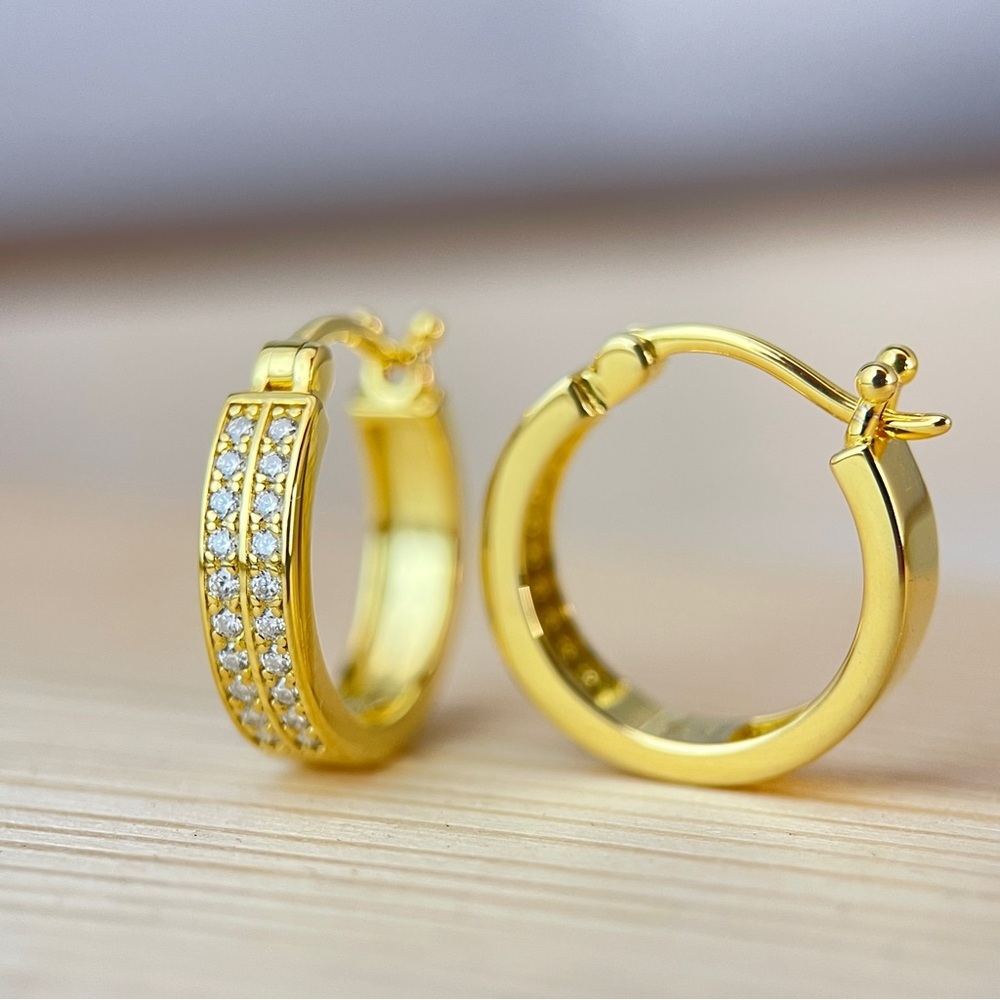 Moissanite Diamonds Dual Channels Huggie Hoops 18K Plated S925